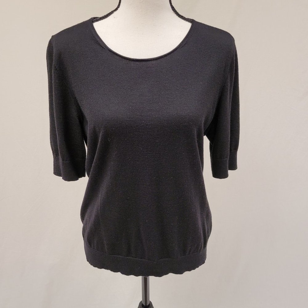 Lafayette 148 NY Black Wool Short Sleeve Top L